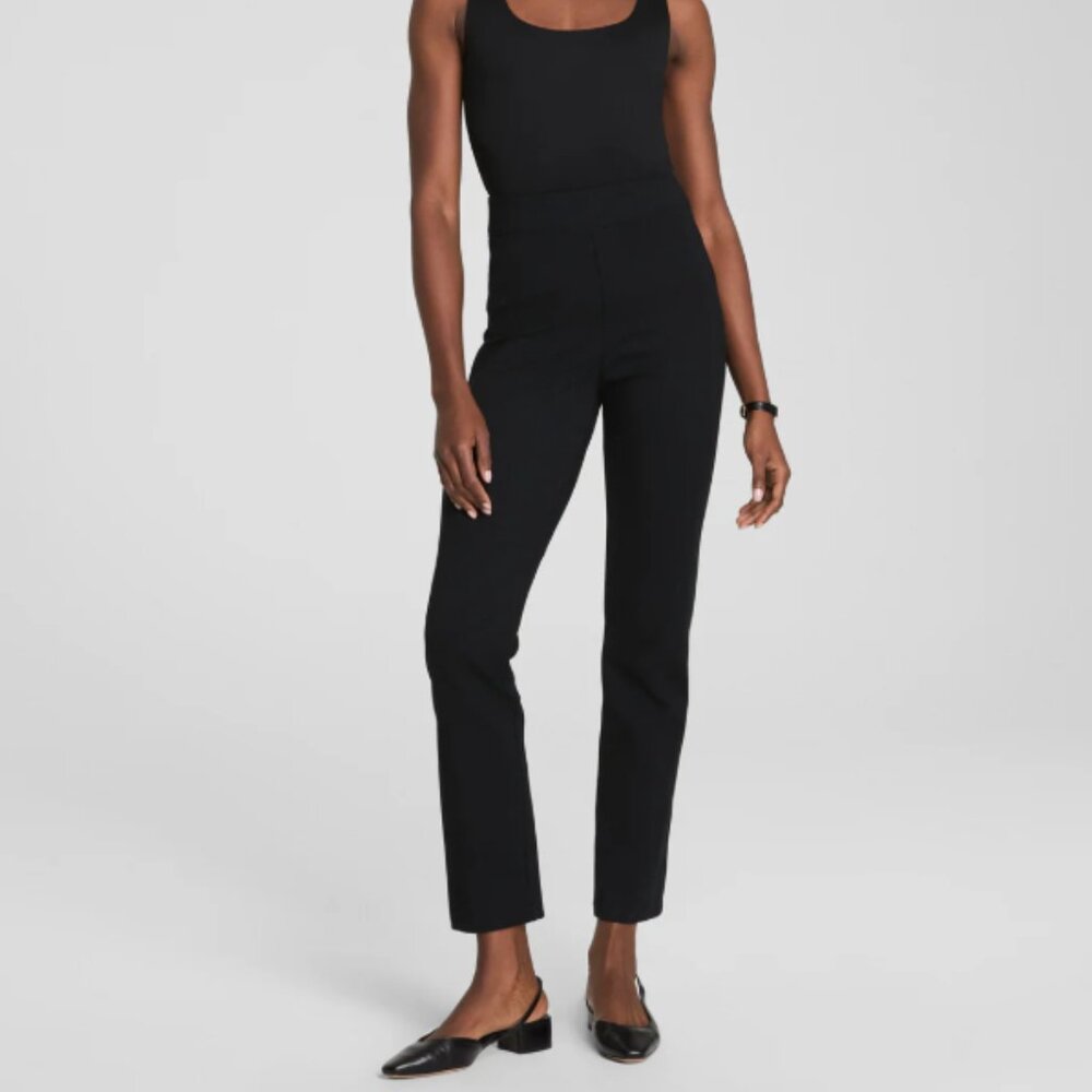 SPANX PerfectFit Black Ponte Pants High Rise Slim Straight Pull-On Size L EUC